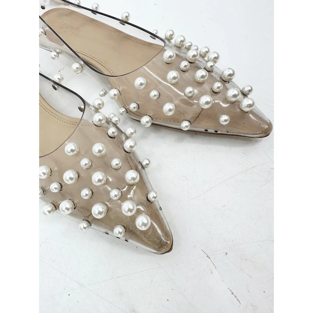 Cult Gaia Roxy Pearl Embellished Kitten Heels 36 Clear Pointed Toe Pumps